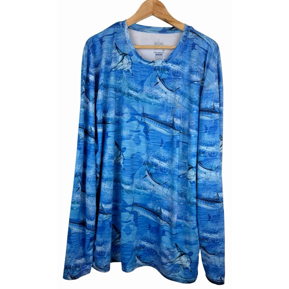 Guy Harvey Marlin All Over Print Performance Fishing Shirt Long Sleeve‎ XL UPF